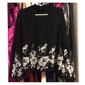 White House black market black floral blouse